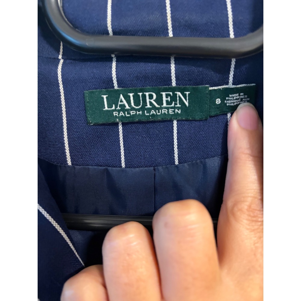 Lauren Ralph Lauren Navy Pinstripe Monogram Blazer Jacket Size 8 - Picture 6 of 8